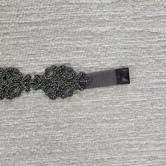 VTG Beaded Belt Womens Gunmetal Gray Stretch Elastic Wide Waist Snap Closure main image 16